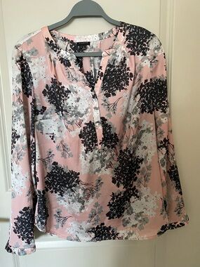 Talbots Pink Floral Long-Sleeve Split-Neck Top